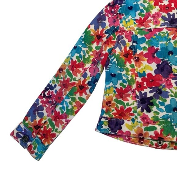 1989 Place | Kids Girl Red & Blue Floral Color Full Denim Jacket Size Small - Picture 5 of 8